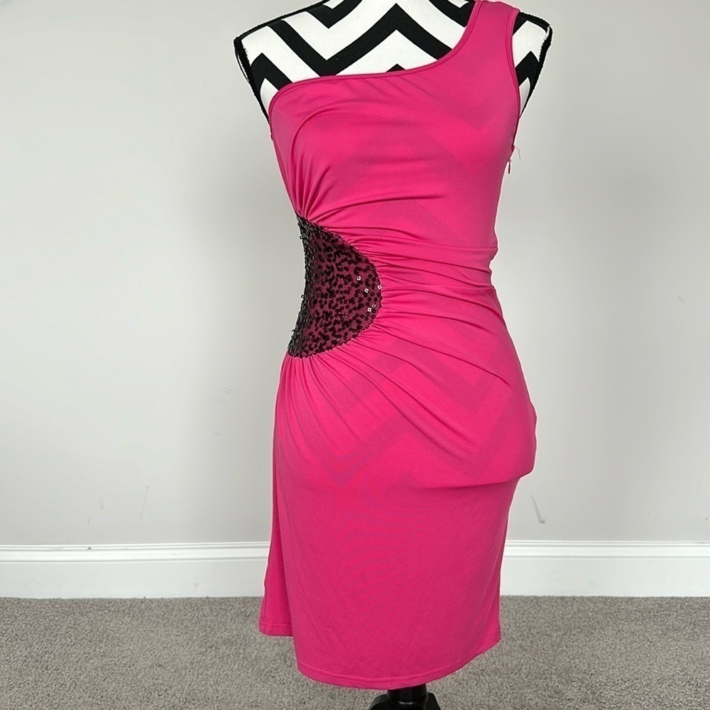 Shine Pink One Shoulder‎ Bodycon Dress Sz S